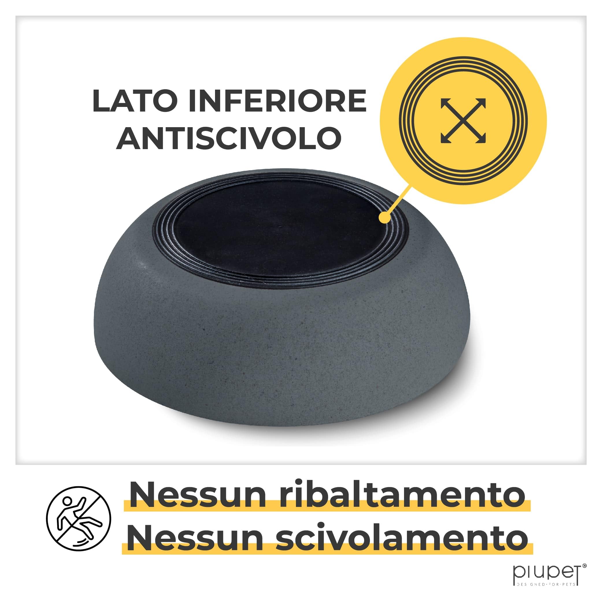 PiuPet® Ciotola per Cani 2X 1L Grigio Lavabile in Lavastoviglie 17,5 cm di Diametro | Ciotole per Cani Grandi e Piccoli