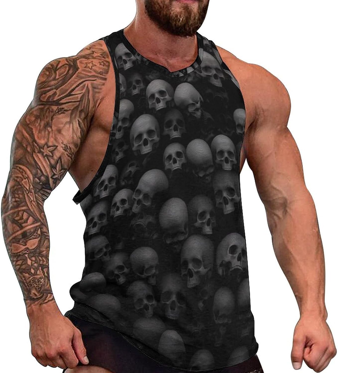 Black Skull Head Mens Tank Tops Sleeveless Muscle Shirts Beach Casual Gym Shirt Vest Tee Tops