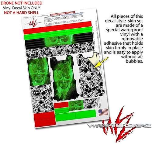 Miniatura 4 de Skin Decal Wrap Pack 2 para DJI Ryze Tello Drone Flaming Fire Skull Green Drone no incluido