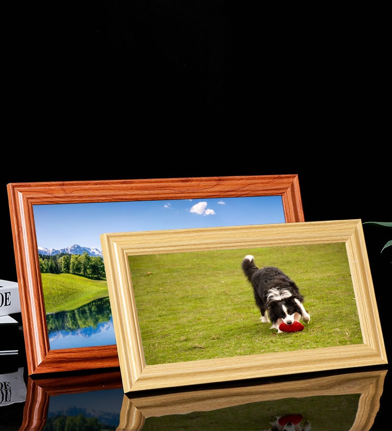 Home - Marco de fotos horizontal de madera roja rectangular para montaje en mesa y pared, tablero DM, 8 x 16 pulgadas