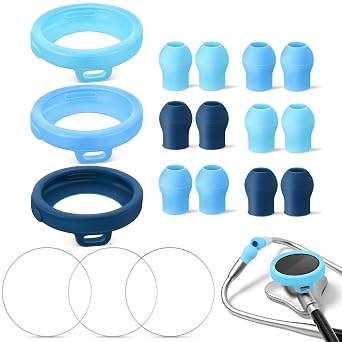 All in One Protection Kit Compatible with EKO Core 500, 3 Pcs 2.5D Tempered Glass Screen Protector 3 Digital Stethoscope Chestpiece Cover & 12 Silicon Ear TipGradient Blue