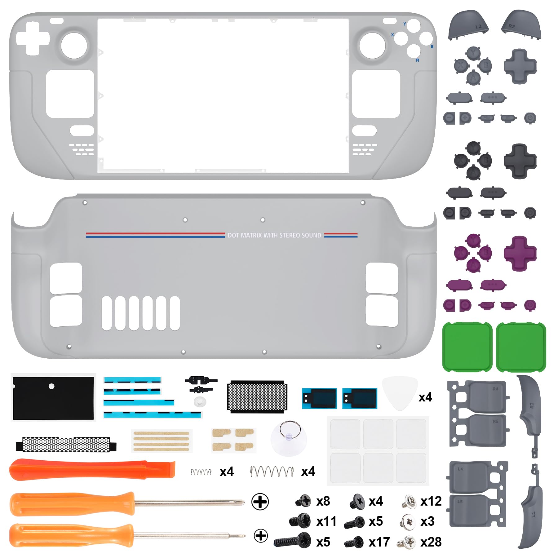 eXtremeRate Cover Tasti Kit per Steam Deck LCD,Custodia Frontale Posteriore Pulsanti Shell DIY Ricambio per Steam Deck LCD,Senza Console-Stile Classic 1989 GB DMG-01