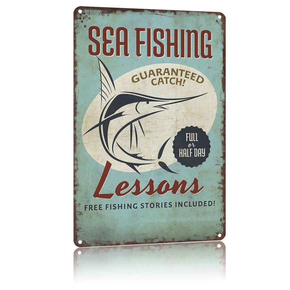 KWQDOZF Funny Metal Signs Poster 8x12inch Sea Fishing Lessons Sign Aluminum Sign Wall Art For Home Room Bedroom Office Decor