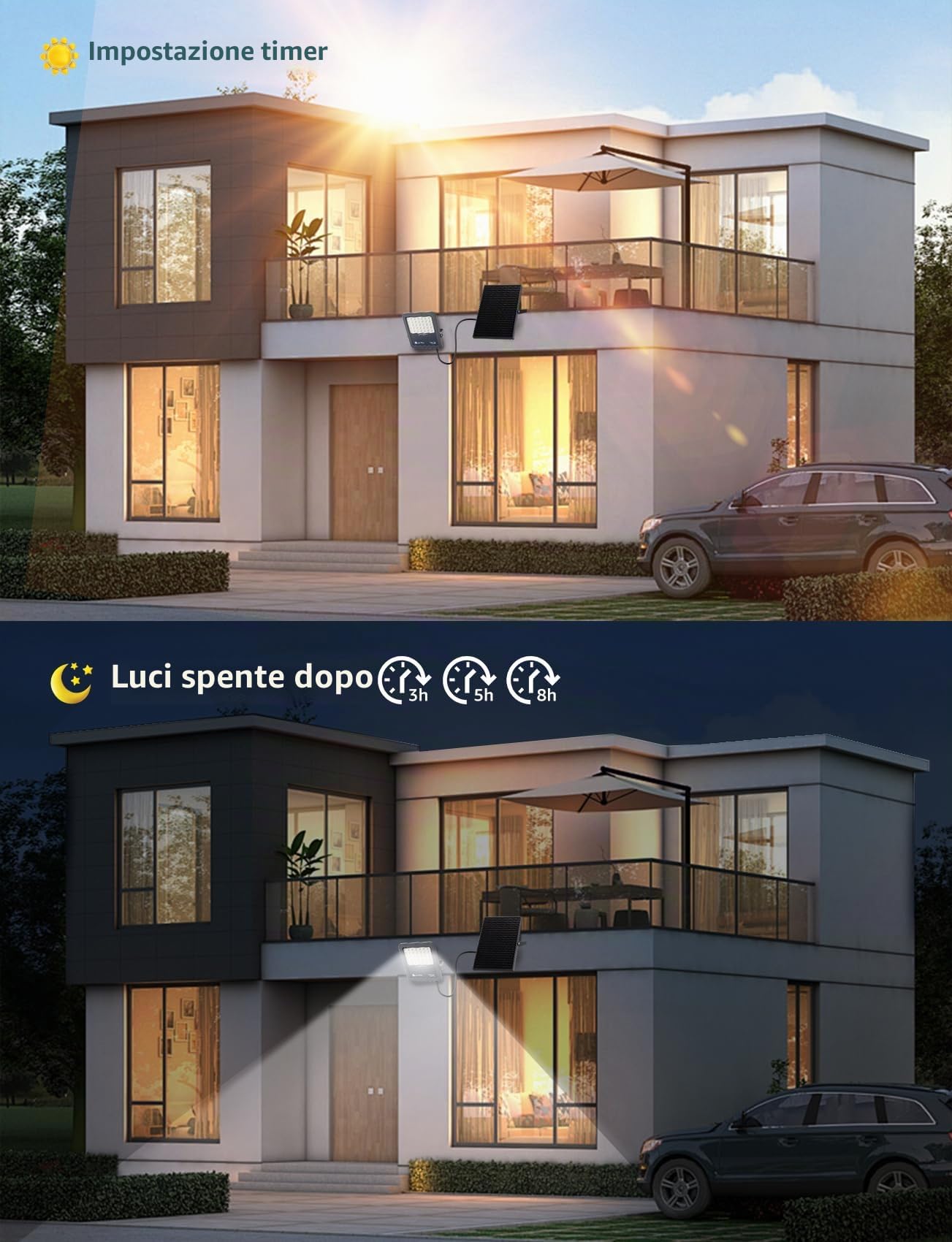 Aigostar faretto Solare con Telecomando 4 pezzi, 200W Faro LED Esterno con Pannello Solare, 2000LM, 6500K Bianco Freddo, IP65 Impermeabile, faretto da Esterno, ottimo per giardini esterni, terrazze