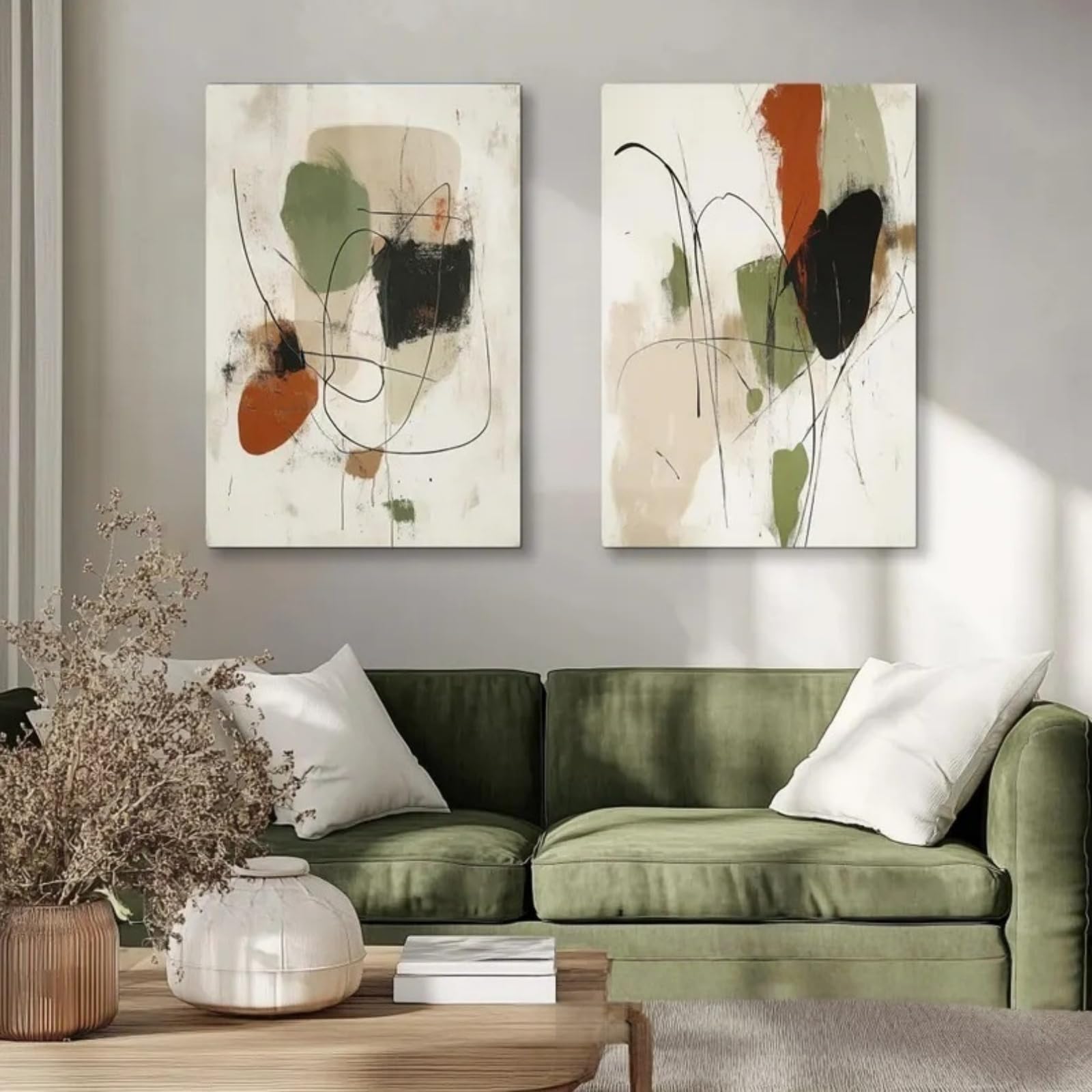 ZBELLO Set of 2 Abstract Wall Art Prints, Sabi Minimalist Living Room Diptych Wall Decor, for Sofa Background Study Japandi Home Decoration, Unframed (40x50cm)