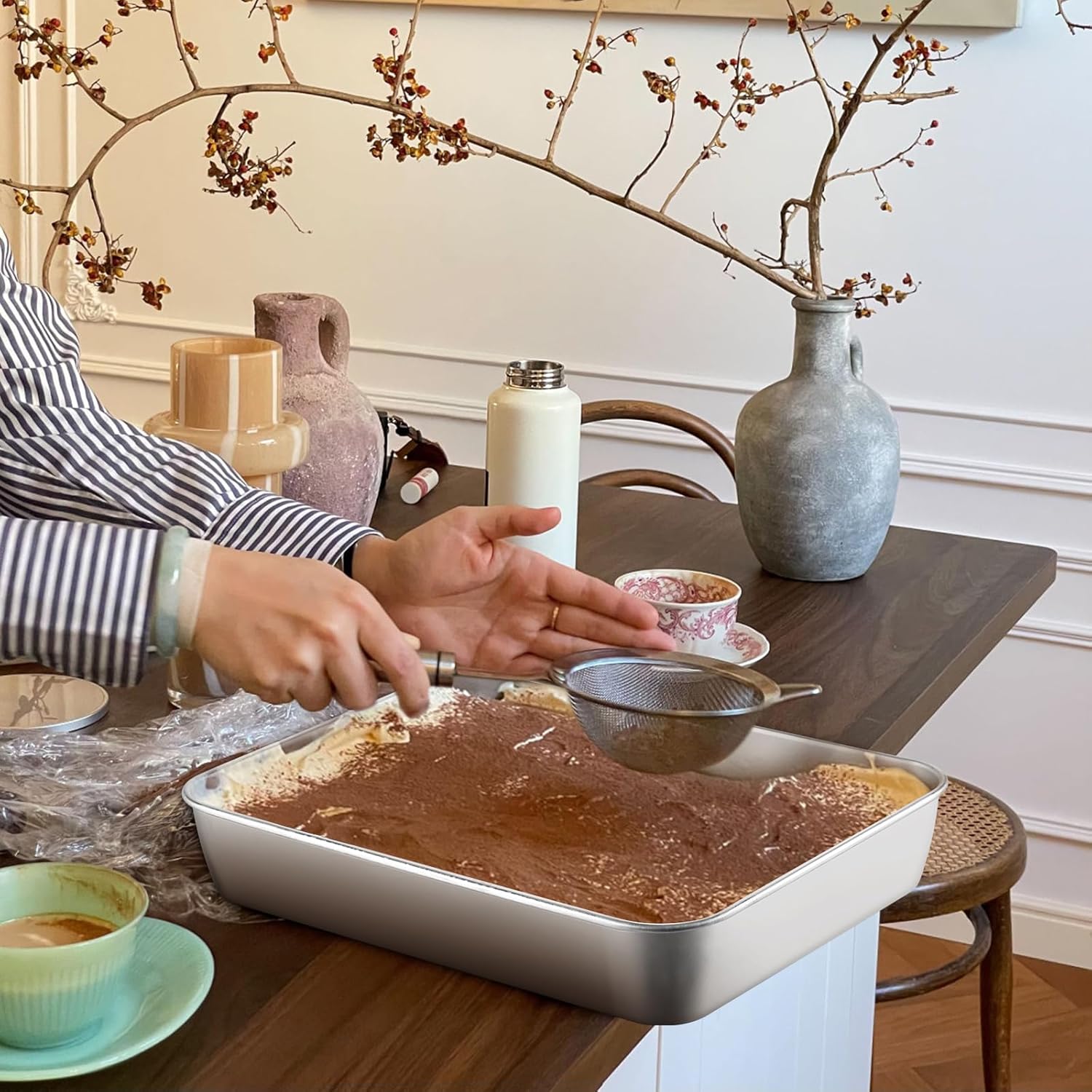 Leonyo 2 Pack Stainless Steel Lasagna Pan, 9.3 x 7 Inch Bakeware Cake Pan for Baking, Rectangle Baking Trays Sheet for Commercial Kitchen, Focaccia Bread, Casserole Dish - 2 Inch Deep - Image 8