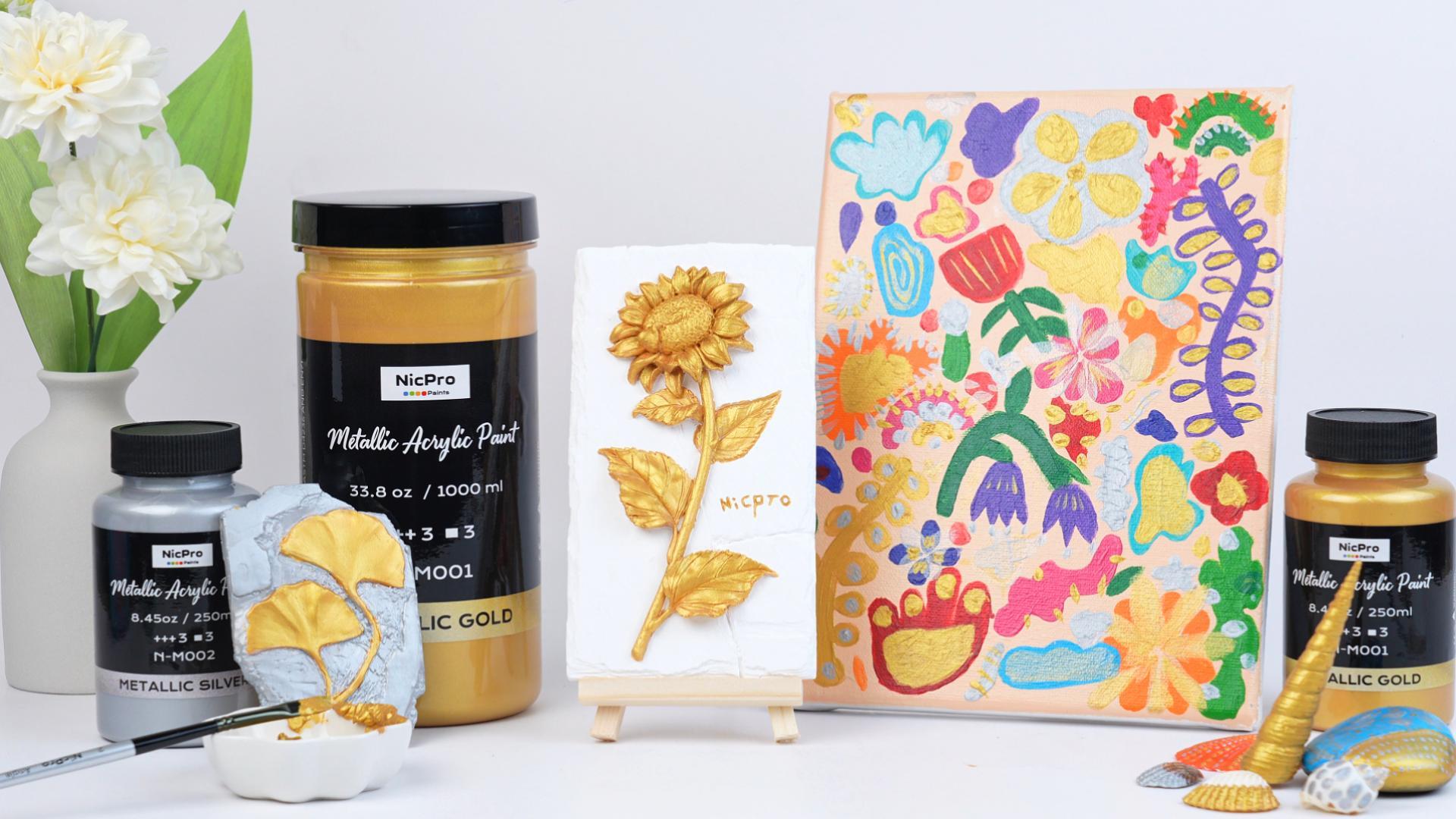 Amazon.com: Nicpro Metallic Gold Acrylic Paint, 8.45oz/250ml Large