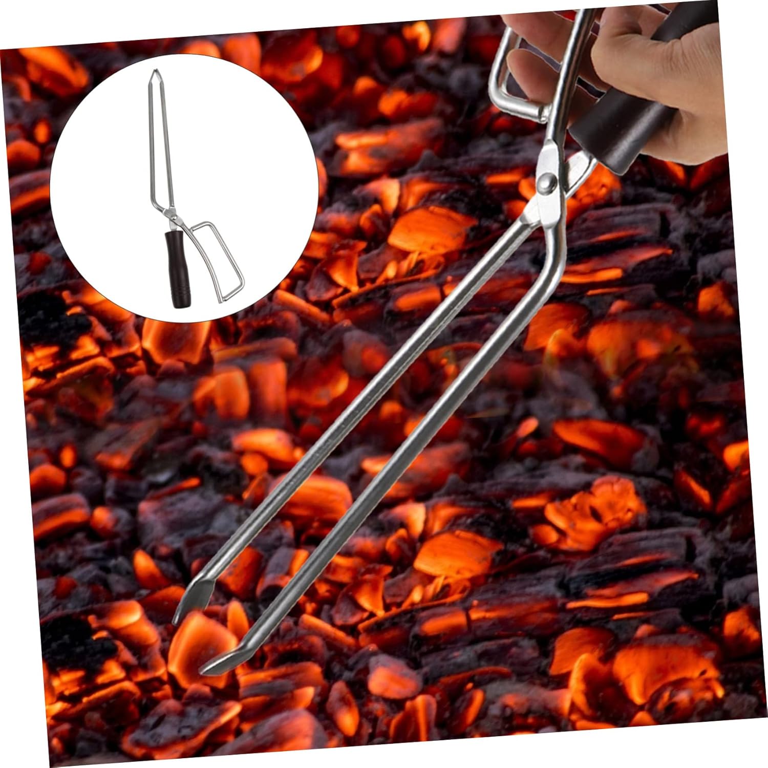 Kisangel 1PC Extra Long Charcoal Tong with Solid Beech Handle Bbq for Safe Grilling Outdoor Picnics and Home Cooking Events