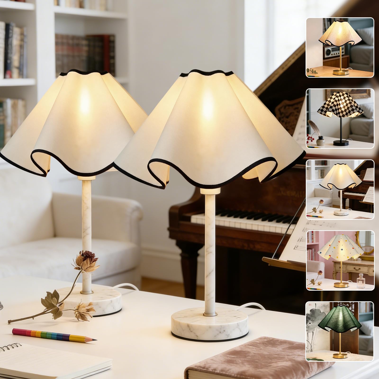 Photo 1 of Small Scalloped Table Lamp Shades - Petal Lamp Shade for Table Lamps, Floor Lamps, bedside lamp and Pendant Light, UNO Fitter for E27, E26 and E14 Base (Cream, 3.5 * 15 * 7 inch - 2 Pack)