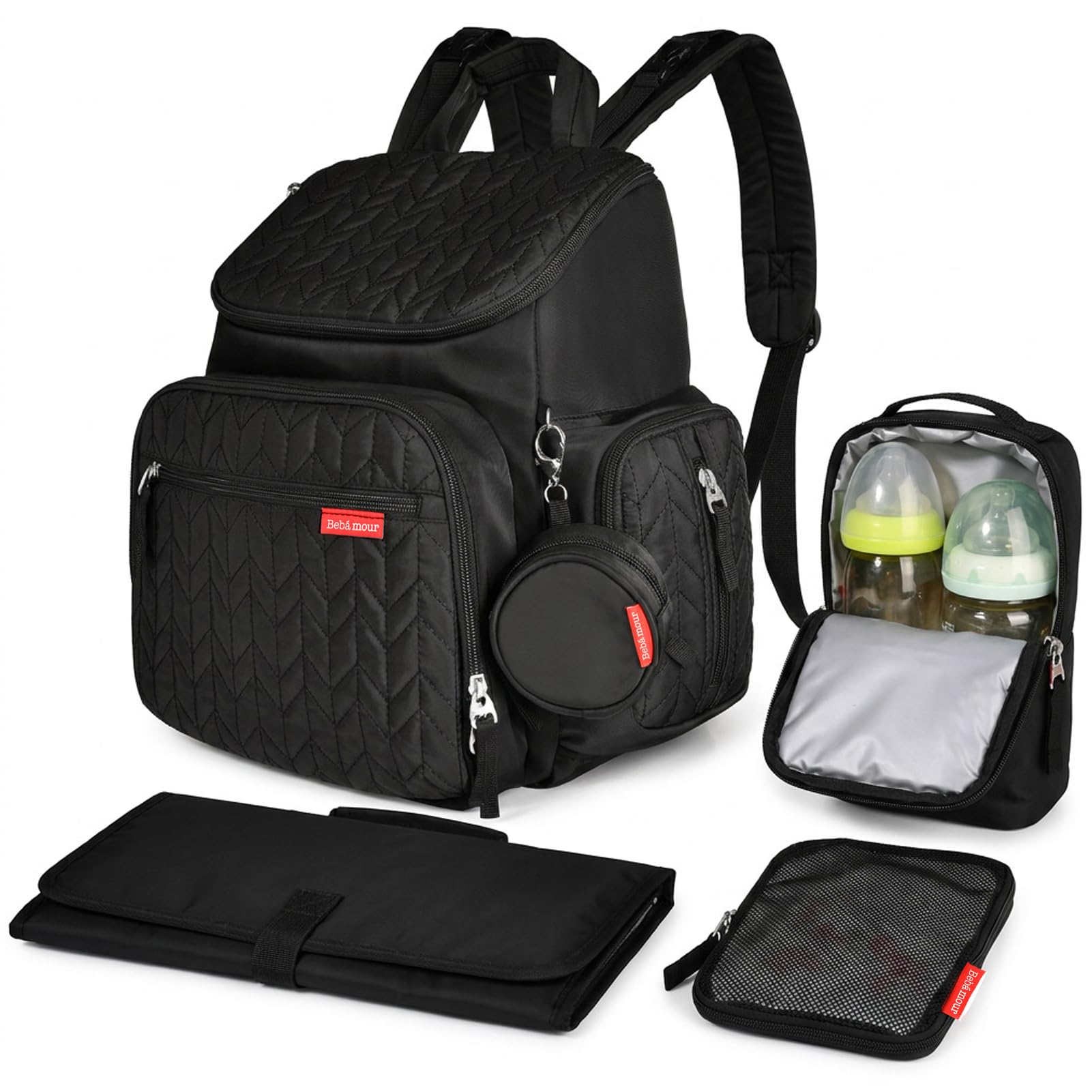Bebamour borsa per pannolini zaino con fasciatoio, borsa per pannolini impermeabile per mamma e papà, borsa per pannolini per bambini, zaino per pannolini con gancio per passeggino