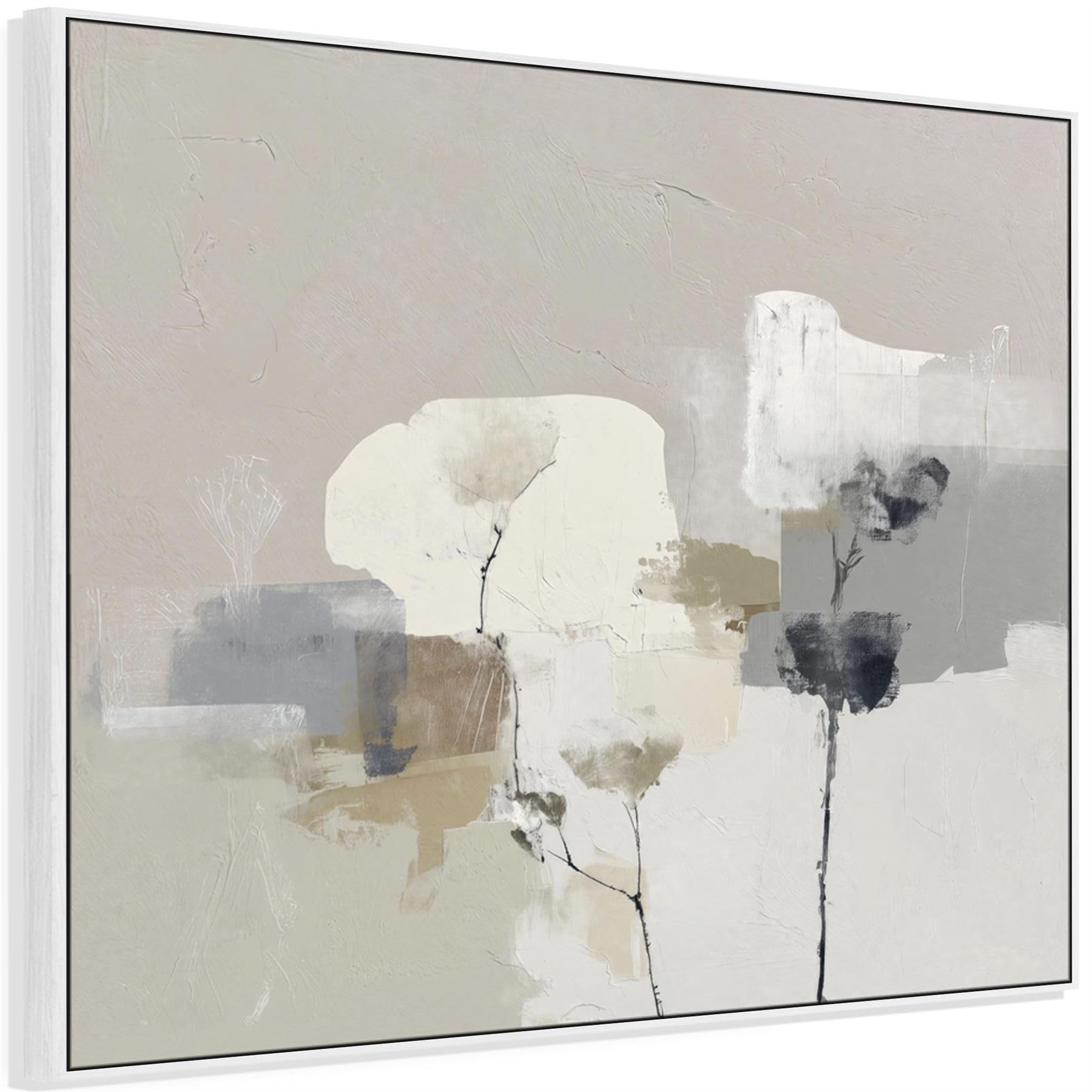 Wallfillers Neutral Grey Neutral Abstract Framed Wall Art - Floral Dream - For Living Room (84Cm X 69Cm)