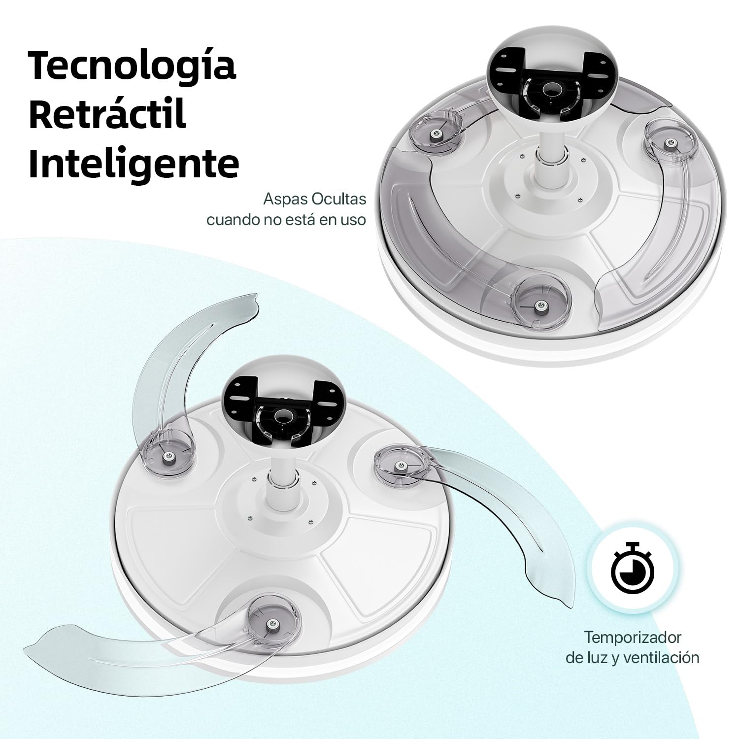 LEDUNI Ventilador con Luz LED 72w 7590LM con mando a distancia, Motor DC temporizador, 6 velocidades, aspas retráctiles, 3 temperaturas de luz, función verano-invierno Silencioso (Blanco)