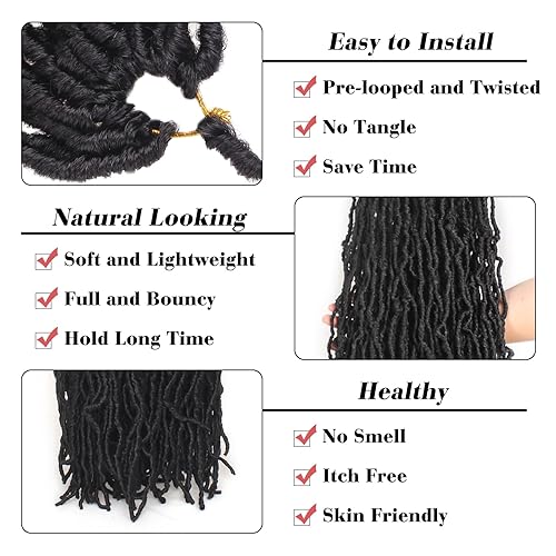 Miniatura 3 de Leeven Rastas de ganchillo sintéticas suaves de 30 pulgadas, 7 paquetes de trenzas de ganchillo color negro natural, estilo bohemio, extensiones de
