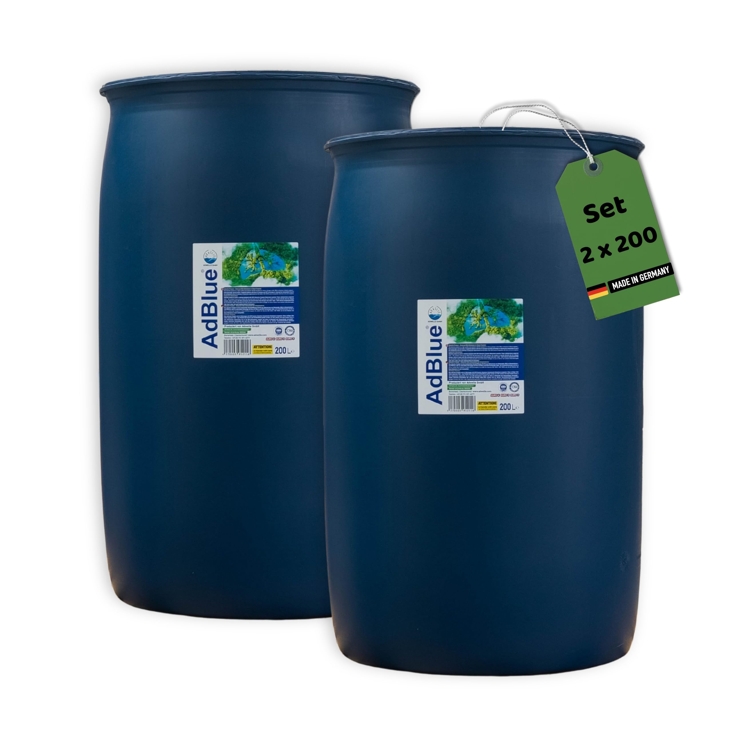 ADWELLE AdBlue 2x200L Fass – Premium Harnstofflösung für SCR-Diesel | Saubere Abgasreduktion für LKW, Bus, Flotten & Nutzfahrzeuge | ISO 22241 | Made in Germany