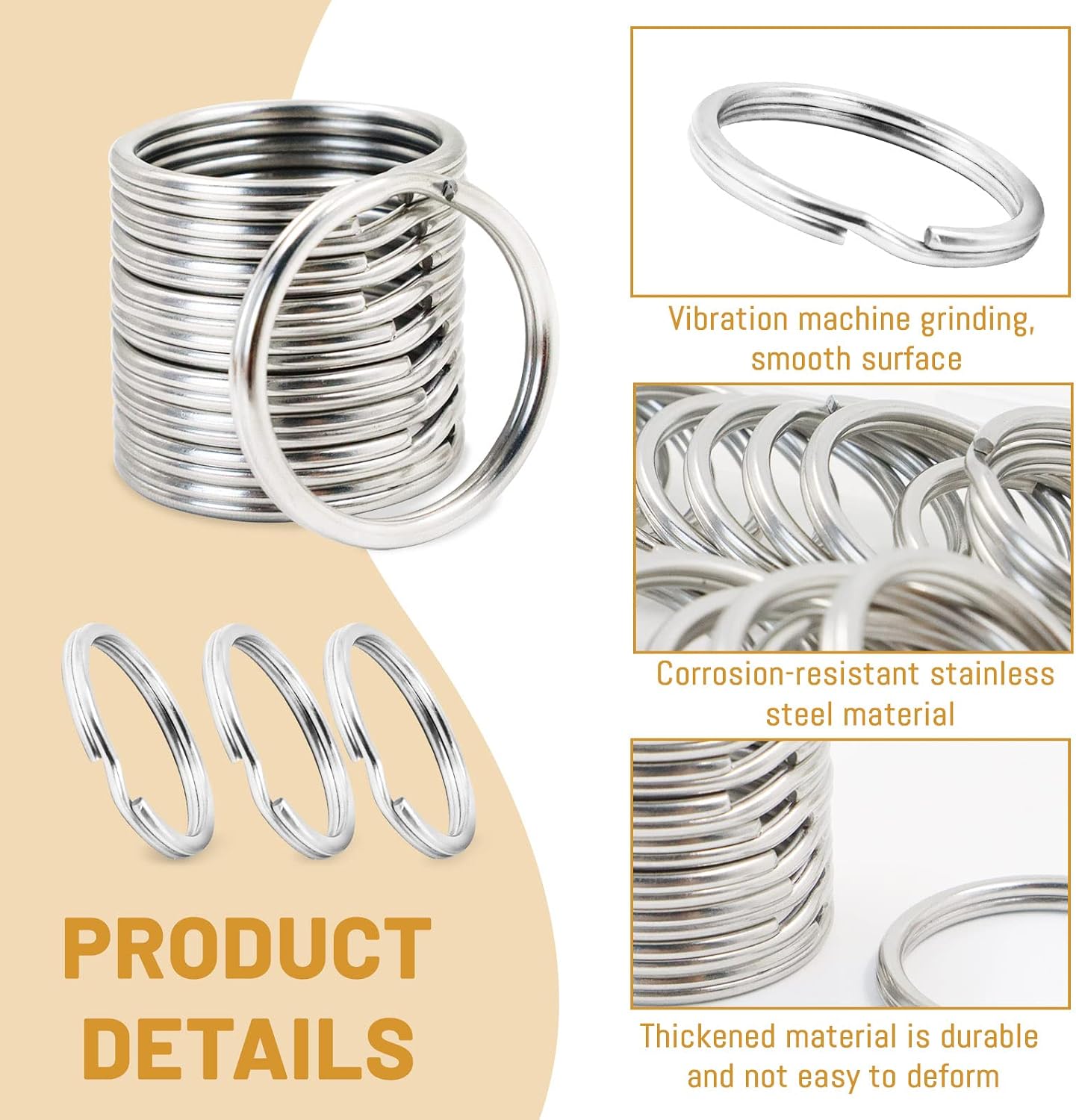 Stainless Steel Split Key Rings 1.1 Inch/30mm Diameter, Round Metal Keychain Rings, Silver Dog Tag Rings, Polished Key Chain Loops, Durable Keyrings for Art Craft (10Pcs)