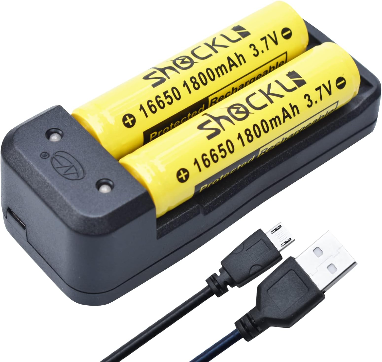 16650 Rechargeable Battery with Battery Charger, 16650 Protected 3.7V Rechargeable Battery 1800mAh (2 Pack) - [Replacement for 2 x CR123 ]