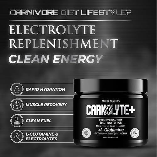 Miniatura 7 de Polvo de electrolitos prémium para carnívoro, ayuno y OMAD, Keto  Mezcla sin sabor sin carbohidratos con glutamina  sodio, potasio, magnesio  45