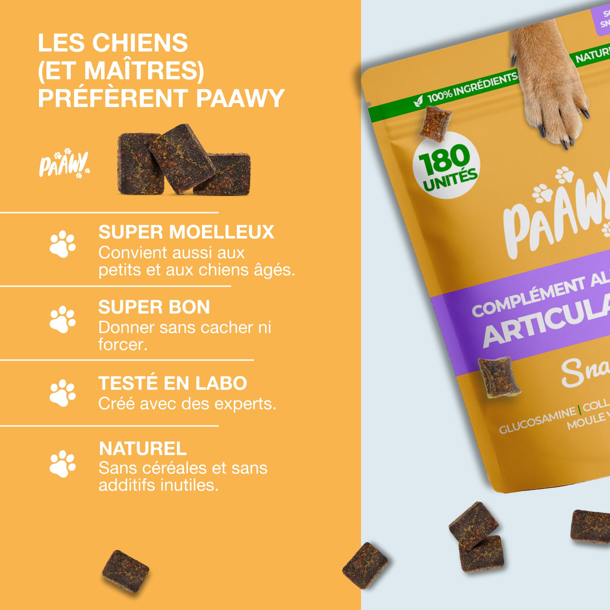 Articulation Chien | Test Tres Bien 2025 | Délicieux Complément Alimentaire pour Arthrose Chien | Glucosamine, Chondroïtine, Harpagophytum & Moule Verte | Mobilité & Anti-Arthrose | 180 Snacks