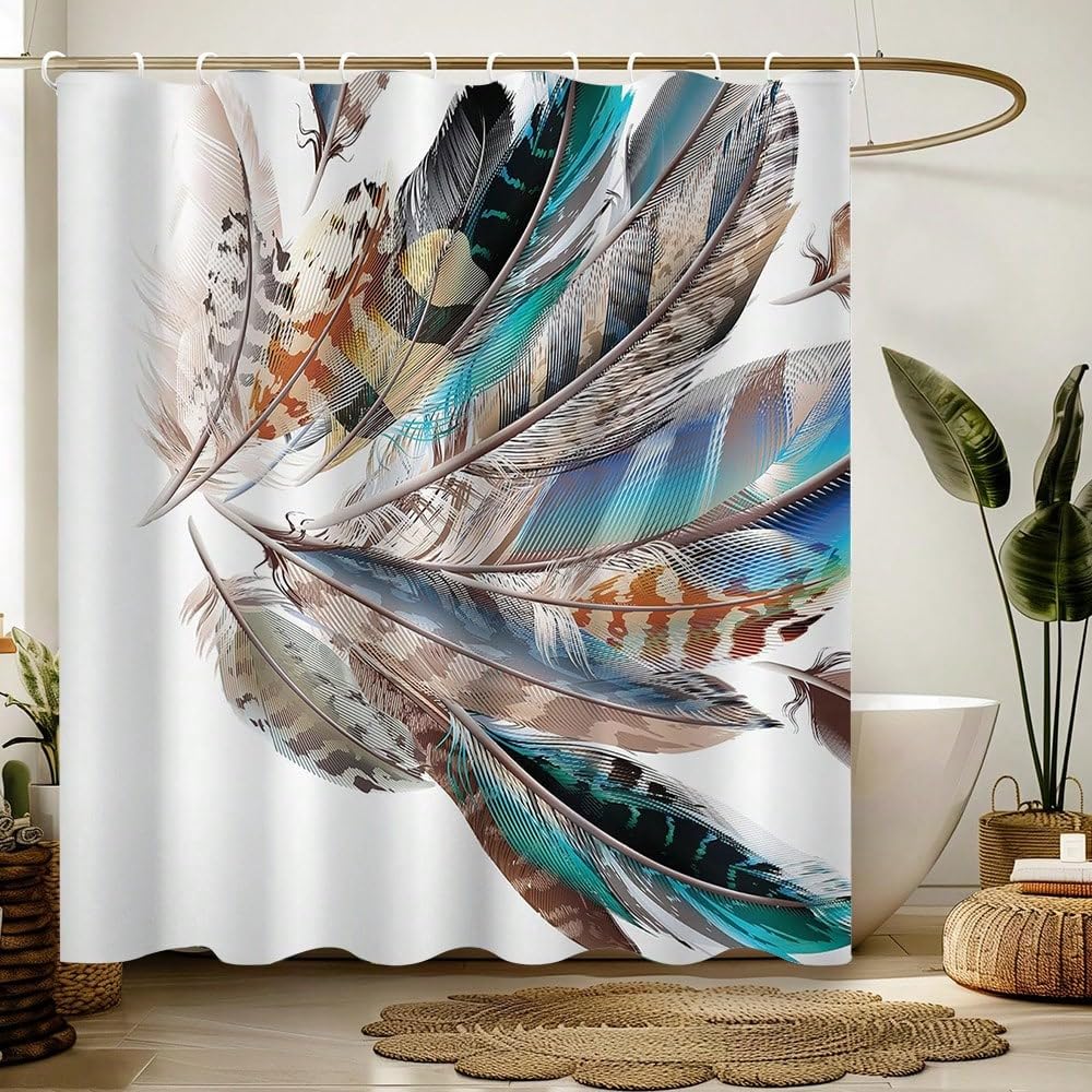 Rideau de douche plumes imperméable 120x180 cm style moderne coloré