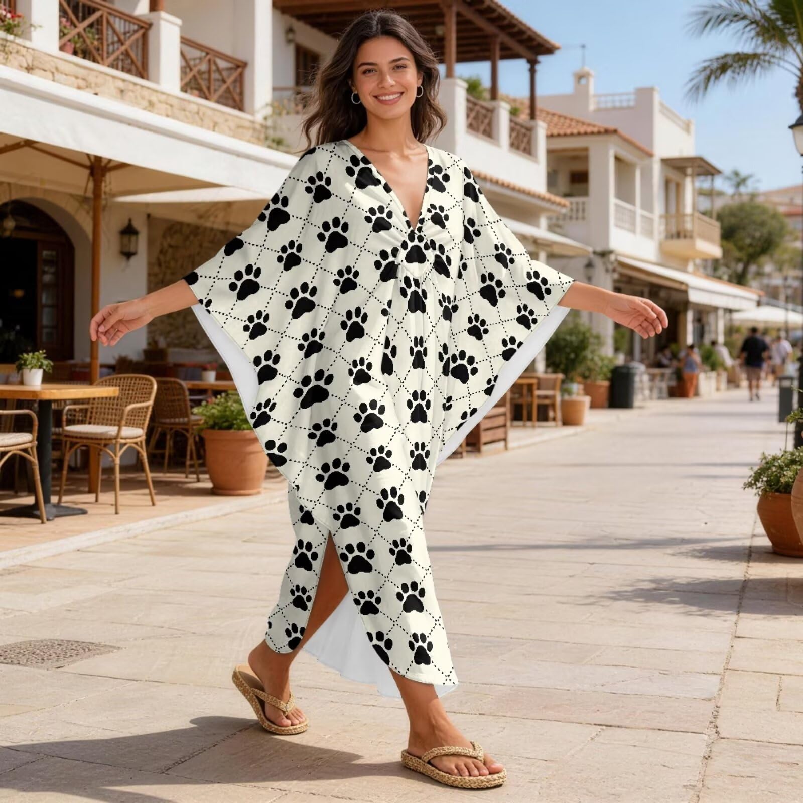Abito caftano da donna, taglie forti, scollo a V, copricostume da bagno con maniche a pipistrello, maxi abito caftano