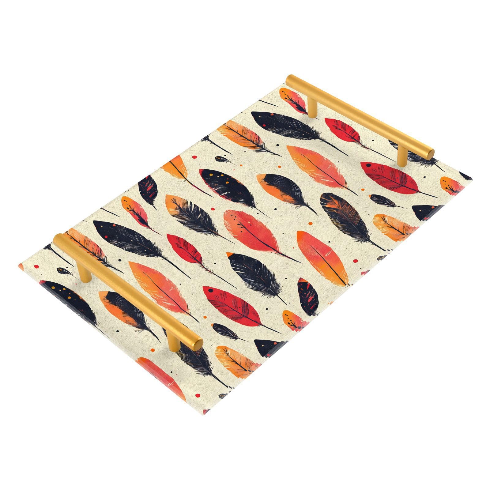 NFMILI Feathers Colorful Vanity Tray Rectangle Acrylic Bathroom Tray Serving Trays for Centerpieces Modern Home Decor for Kitchen Bathroom Bedroom Living Room 7.9 × 11.8 in