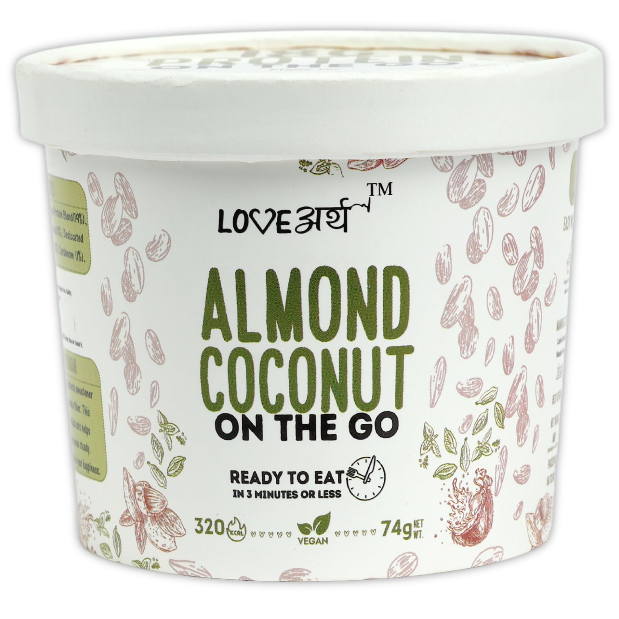 LoveArth 18g High Protein On The Go Almond Coconut - Ready to Eat Clean Oats Cup- Customised For YOU | Vegan, Gluten-Free, High-Protein Quick Breakfast Cereal | Sugar-Free Protein Snack | Clean Label Ingredients | Overnight Oats - 341kcal - 74g/Cup (Pack of 2)