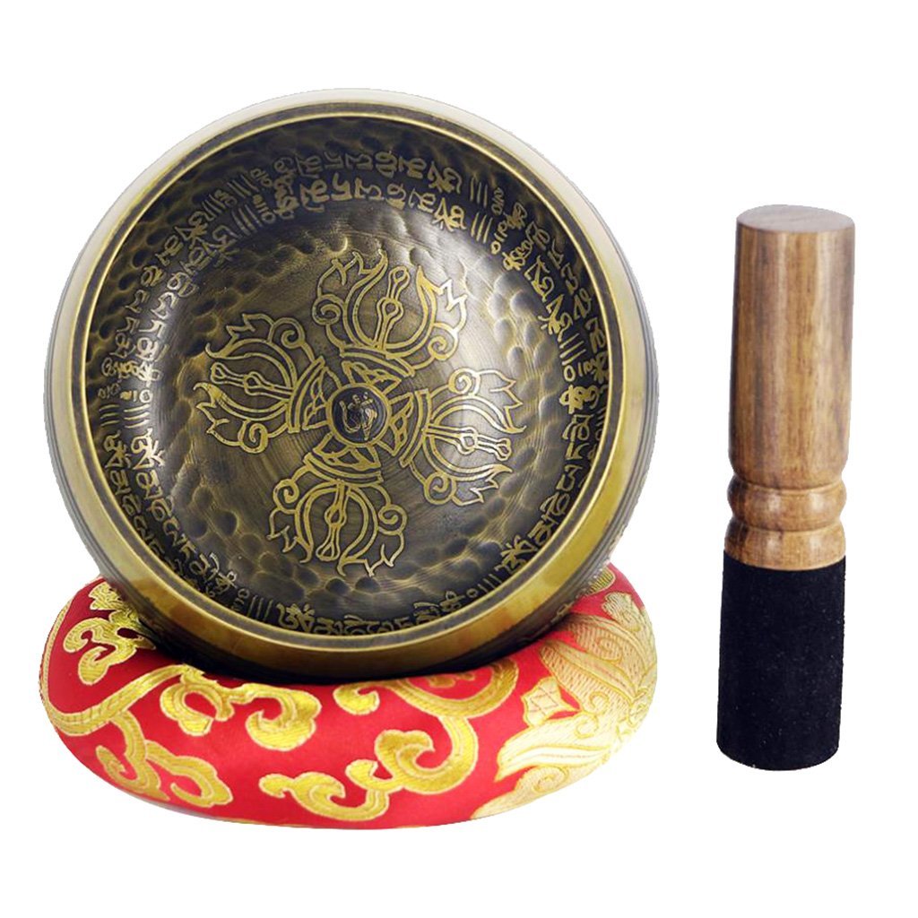Campana tibetana tibetana, in rame, con martelletto e cuscino
