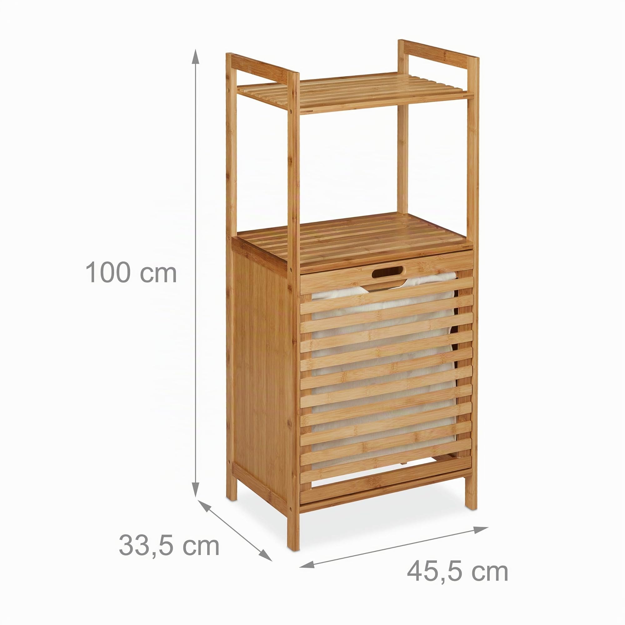 Relaxdays Mobile Portabiancheria, Mobiletto Bagno in Bambù con Cesta per Biancheria, HLP 100 x 45,5 x 33,5 cm, naturale