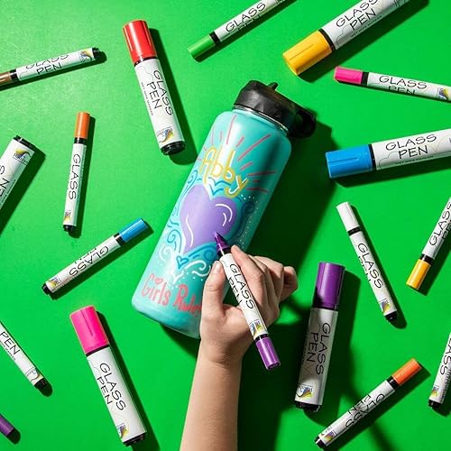 Miniatura 5 de Rotulador de ventana de vidrio rojo, amarillo, azul, verde, blanco, paquete de 5 marcadores de vidrio, marcador de automóvil o espejo con pintura