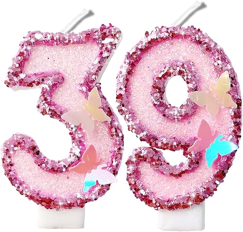 Miniatura 417 de Velas de números con purpurina de oro rosa de 2.8 pulgadas, muchos colores, regalos de cumpleaños de 22 años, velas de cumpleaños, velas de números