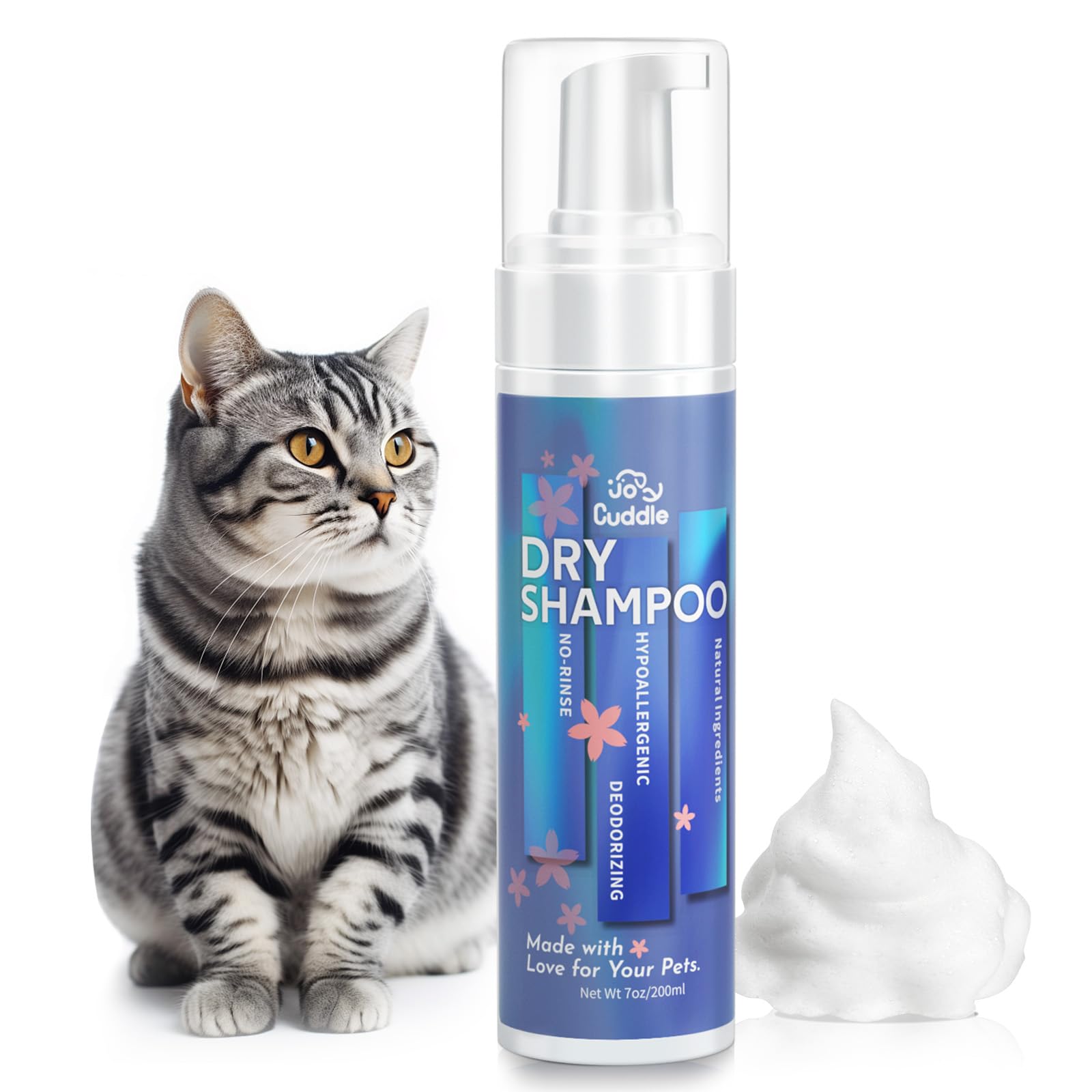 Waterless Cat Shampoo - No Rinse Foam Cat Bath | Licking Safe Dry Shampoo for Dander Reducing | pH Balanced (7 oz) for Kitten Sensitive Skin | Deep