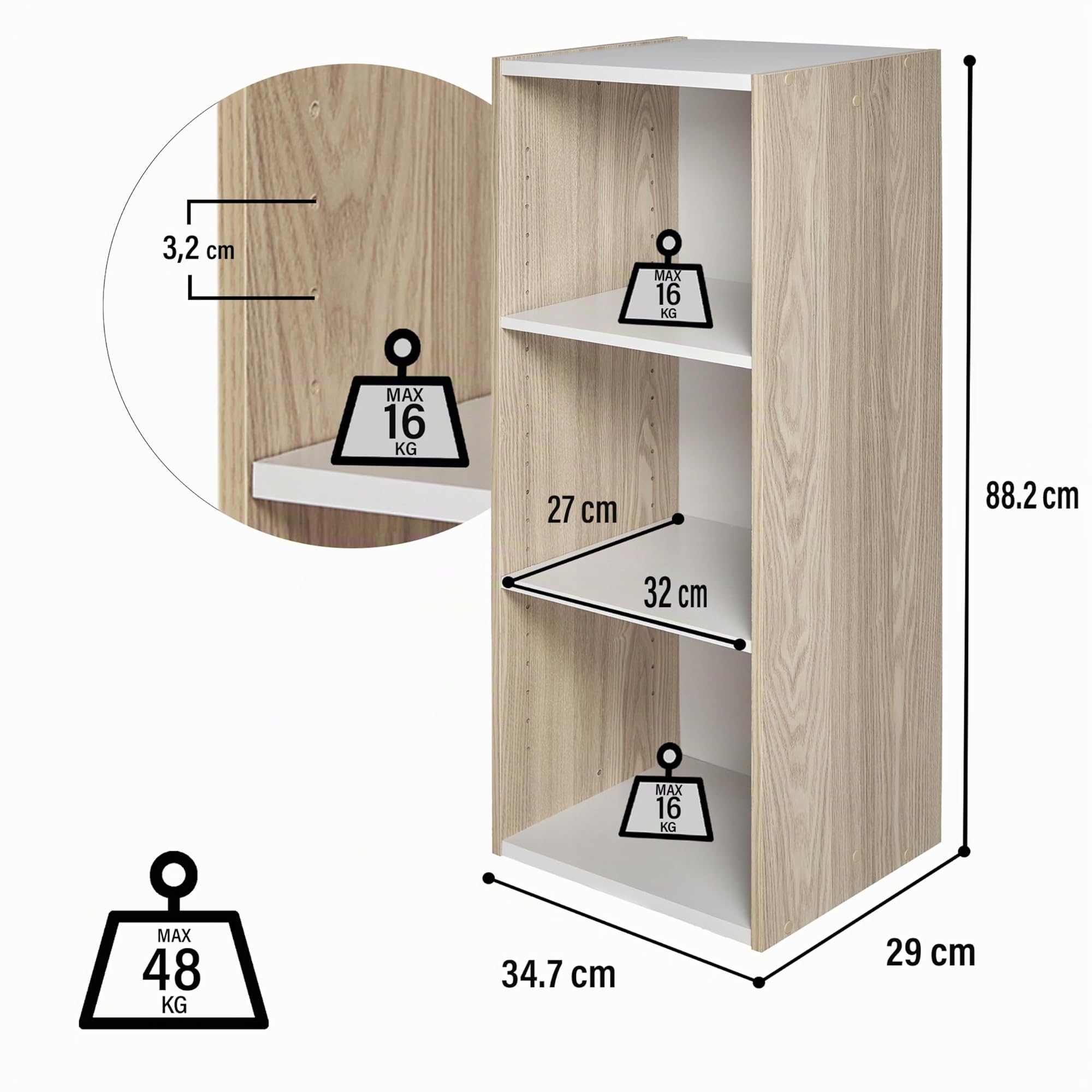 Iris Ohyama, Libreria/scaffale per armadietto a 3 livelli/mobili laterali/scaffale salvaspazio, Modulare, Altezza mensola regolabile 3,2 cm, Ufficio, Casa - Space Saving Shelf - UB-9035 - Marrone