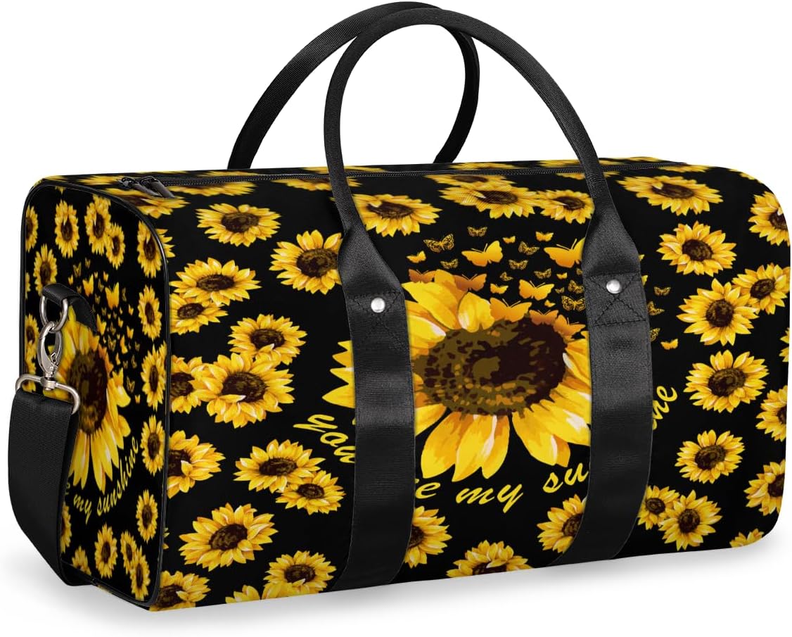 Watercolor Butterfly Sunflowers Travel Duffel Bag for Women Men Large Capacity Overnight Weekender Bags for Lightweight Waterproof Sport Gym Bag for Workout Yoga Swim