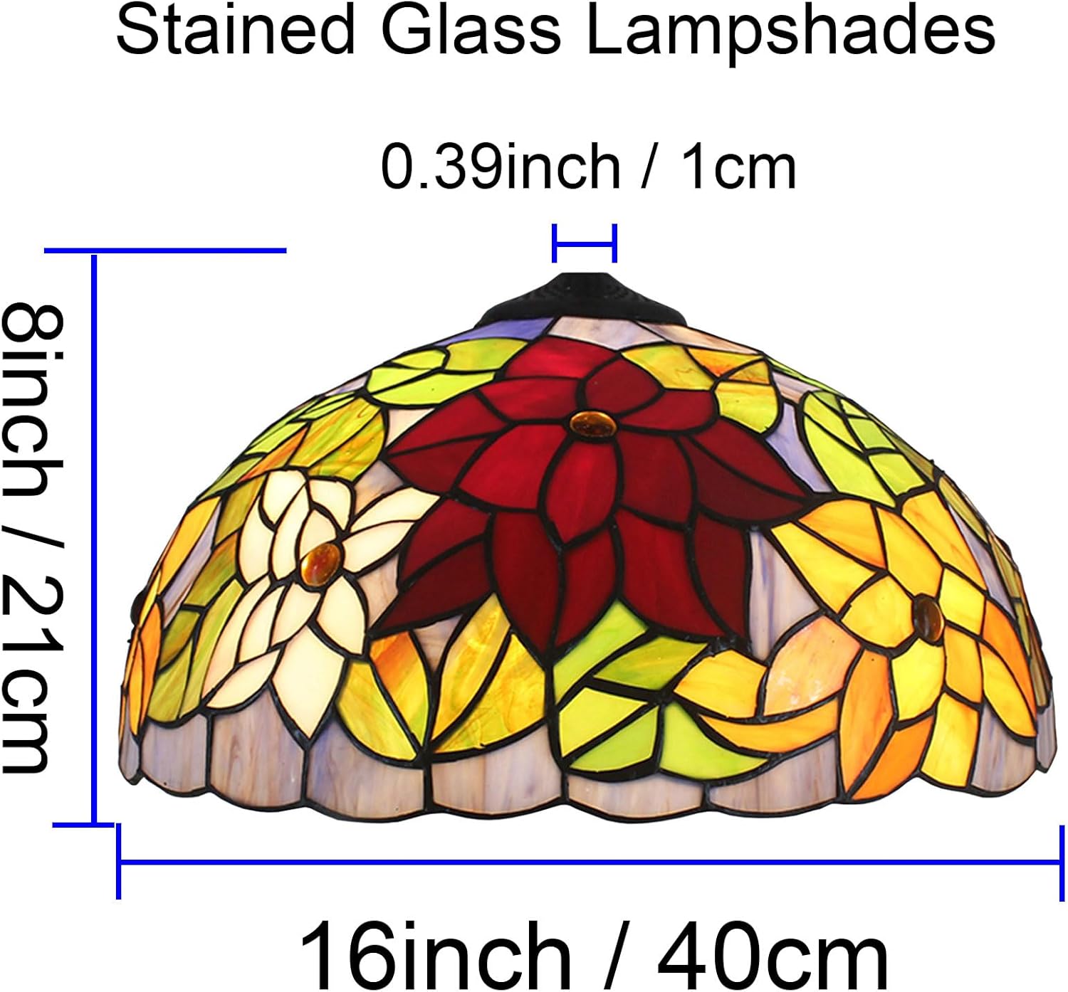 Tiffany Lamp Shade 16 Inch Wide Accessories Replacement Only Red Orange Pink Flower Stained Glass Lampshades Vintage Lily Light Cover for Table Lamp Pendant Light Floor Lamp Ceiling Fixture