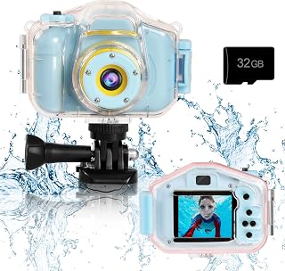 Agoigo Kids Waterproof Underwater Camera 1080P HD Video 5MP Photos 32GB Card - Dive Toy for Boys Girls 3-12 Blue