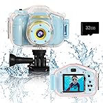 Agoigo Kids Waterproof Camera - Children Underwater HD Video Digital Camcorder, Portable Travel Toy for Toddler - Ideal Christmas Birthday Gifts for Boys Girls Age 3-12 with 32GB Card (Blue)