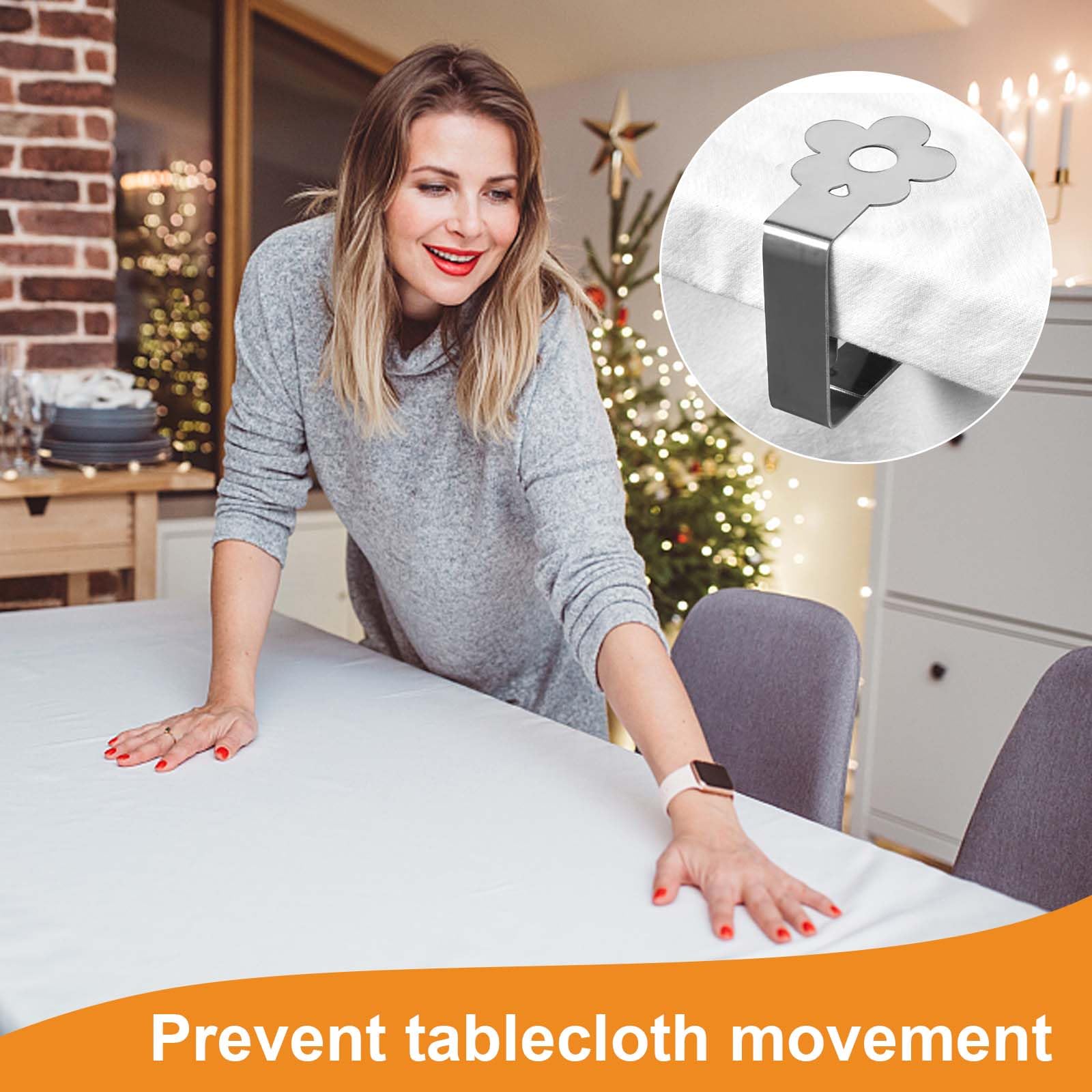 Pinces à Nappe Exterieur Sttache Nappe De Table 5cm, 4Pcs Pince Nappe Clip De Table Acier Inoxydable, Anti-Glissant Table Clips, Réglable Attache Nappe De Table Mariage Jardin Restaurant (Vaisselle
