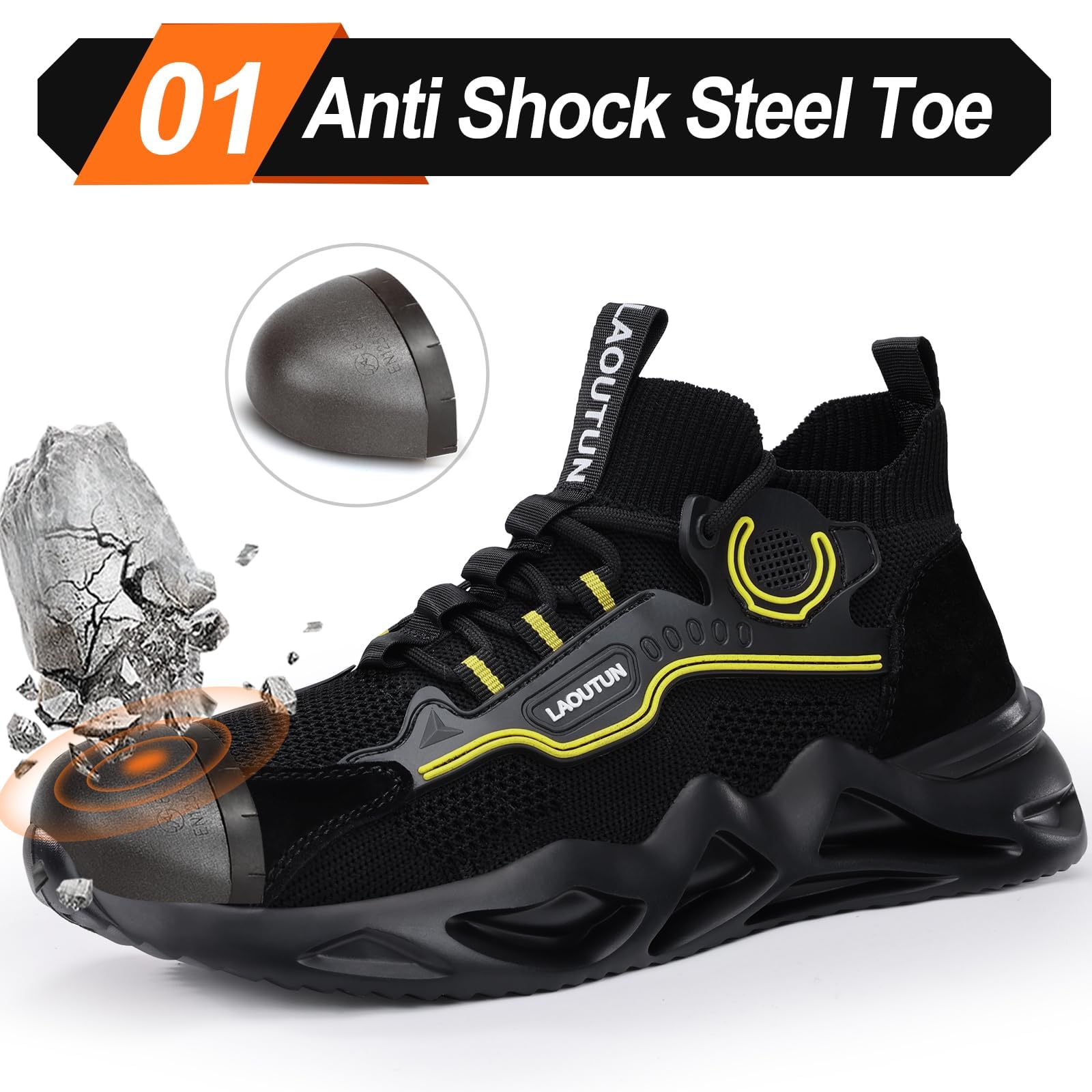 LAoutun Zapatillas de seguridad para hombre y mujer, con puntera de acero, transpirables, ligeras, para trabajo, construcción, puntera de acero industrial