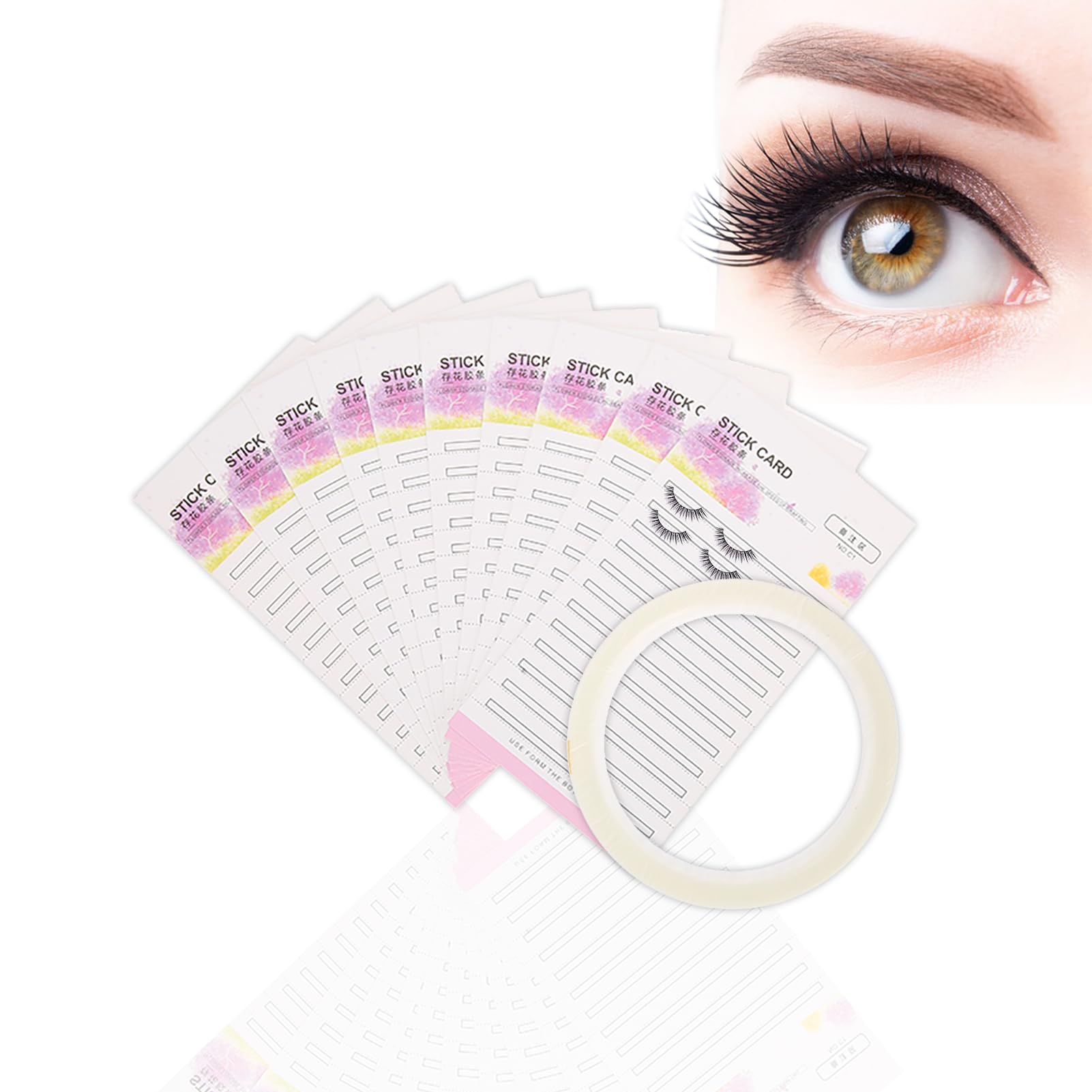 ANKROYU 10 Pcs Eyelash Extension Storage Card with Double Faced Adhesive Tape, Eyelash Fans Tape False Eyelashes Display Holder Lash Case for Women Girl