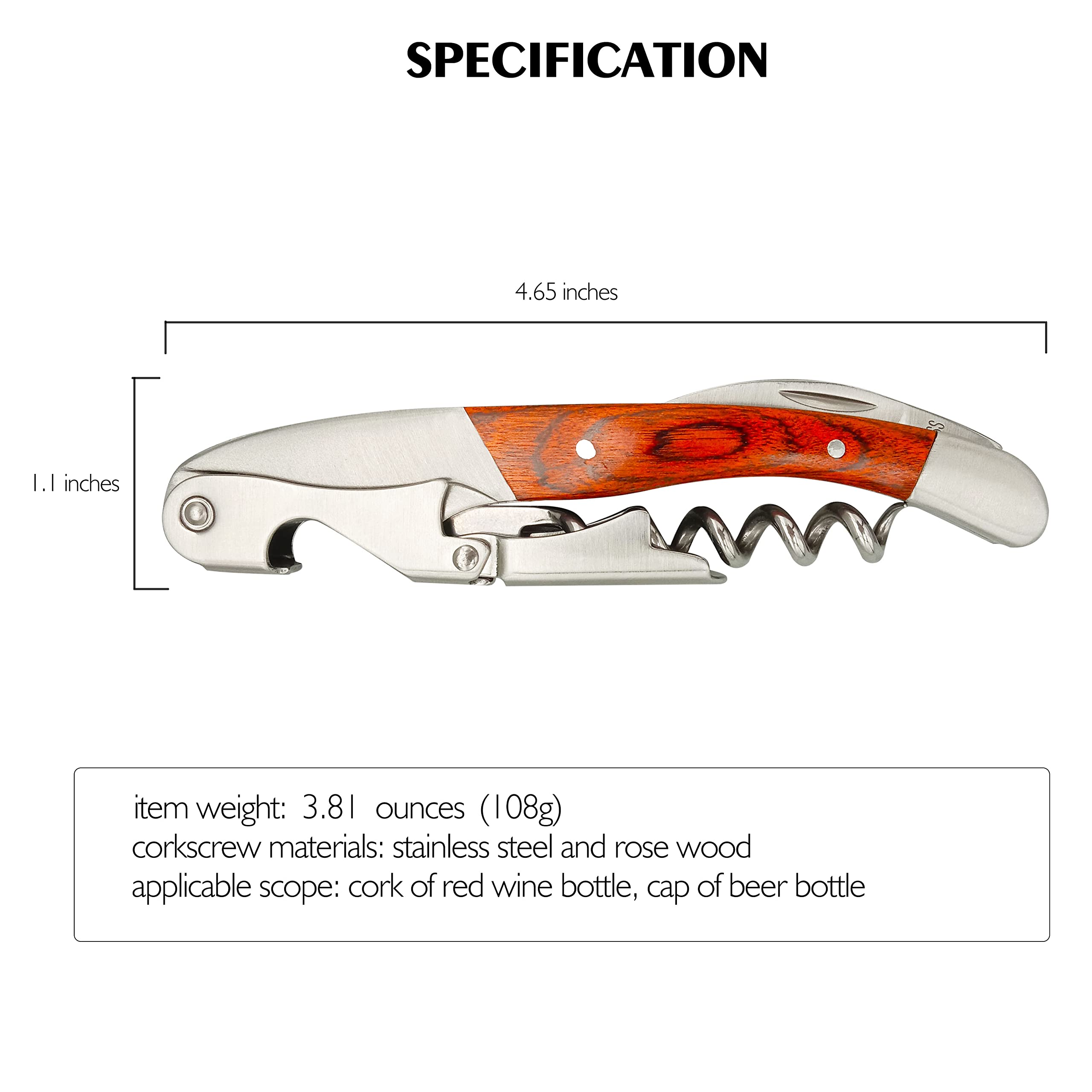 Professional Waiter Corkscrew - Wine Opener with Rosewood Handle -6 Professional Waiter Corkscrew - Wine Opener with Rosewood Handle -6