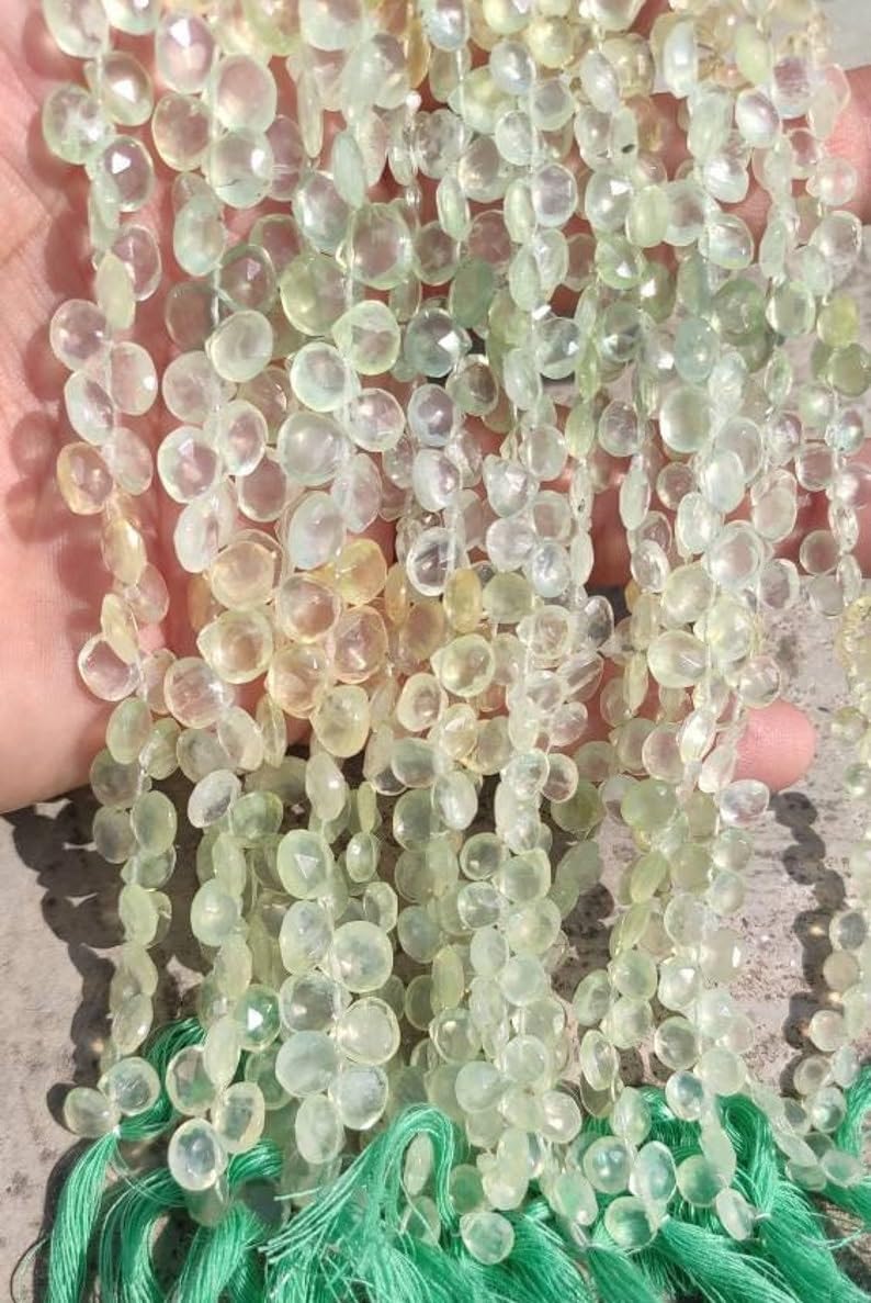 Perles en préhnite en cœur 7-8mm pour la création de bijoux DIY