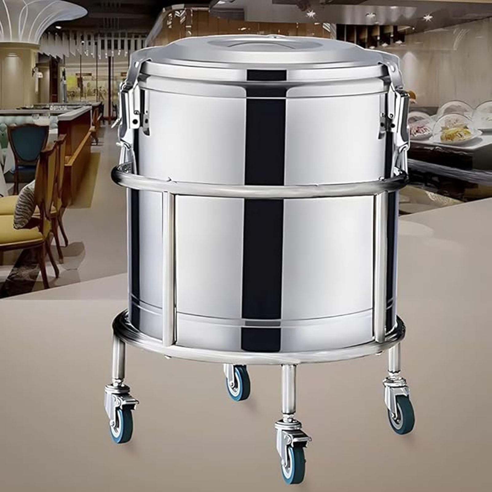 Carrello resistente in acciaio inox per cucina commerciale, perfetto per pentole e secchi isolanti