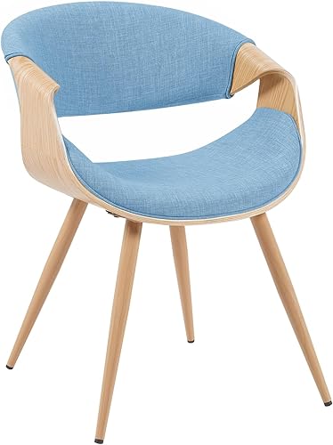Miniatura 2 de Armen Living Silla de comedor Butterfly Mid-Century con asiento tapizado de tela azul claro y acabado en roble