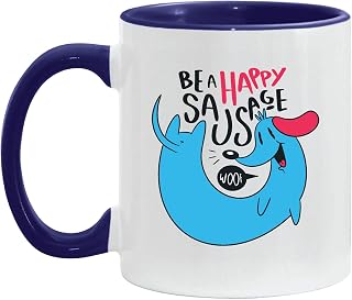 Gift for Pet Lovers Happy Sausage Blue Dachshund Dog Quote Be a Happy Sausage 11oz 15oz Inner Color Accent Mug