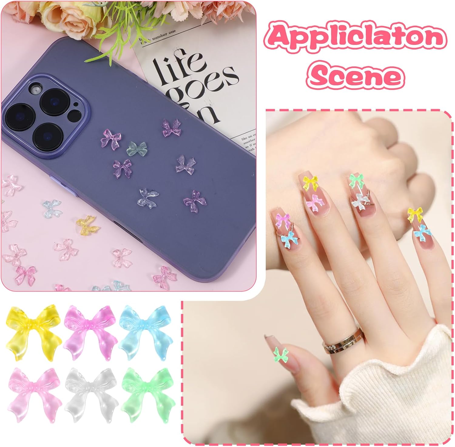 210 Pcs Colorful Transparent Bow Beads Acrylic Bow Beads Aesthetic Charms Bulk Supplies DIY Crafts Accessories Pendants for Bracelet Necklace Earring Jewelry Making (6 Light Colors) - Image 6