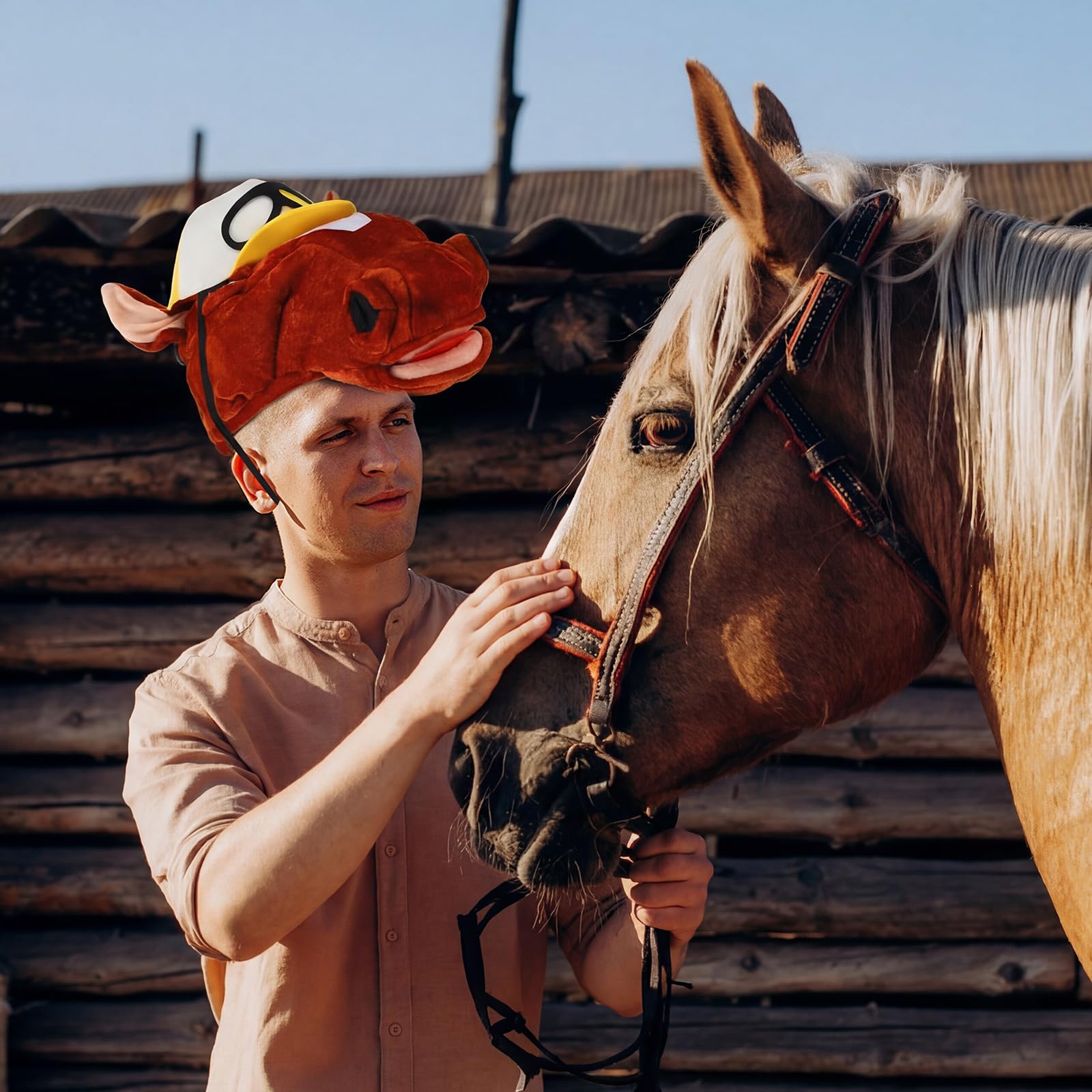 Liitrsh Jockeypferd-Set, Stoff, Pferdekopf, Hut, Kostüm, Zubehör, Reitsport, Fotokabine, Zubehör für Rennen, Dekoration, Urlaubsgeschenke, 3-teilig