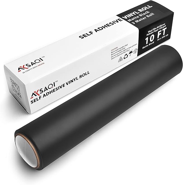 Aksaqi Black Vinyl Matt-Roll, 30x300 cm /12 inches x10 ft- Black Self Adhesive Vinyl Compatible with All Cutting Machines - Easy to Cut, Weed & Transfer - Ideal for Home Decor, Walls & DIY Projects