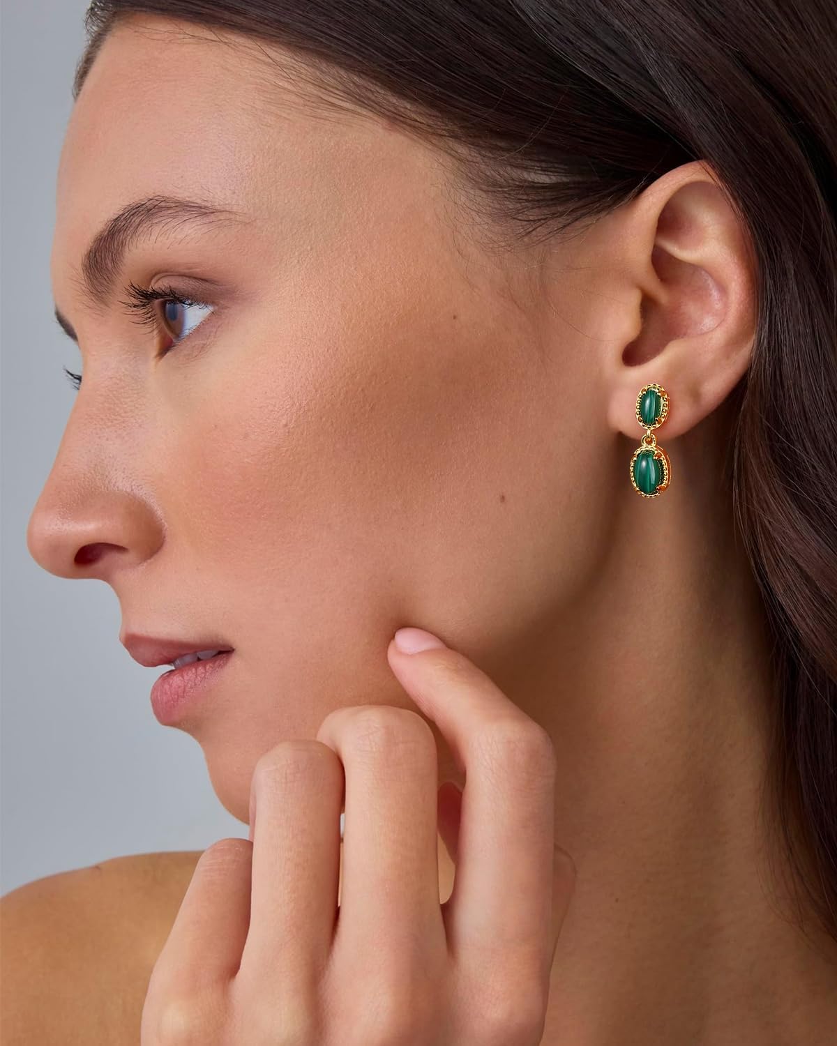 AIBAO Natural Oval Gemstone Drop Earrings for Women Turquoise/Lapis Lazuli/Malachite Stud Earrings Hypoallergenic Sterling Silver Statement Earrings Western Bohemian Jewelry - Image 2