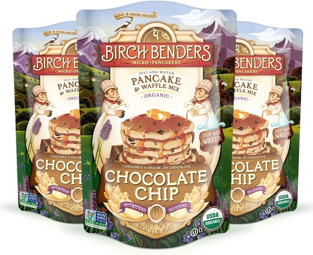 Birch Benders Organic Pancake and Waffle Mix, Non-GMO, Chocolate Chip, 16 Oz (Pack of 3)