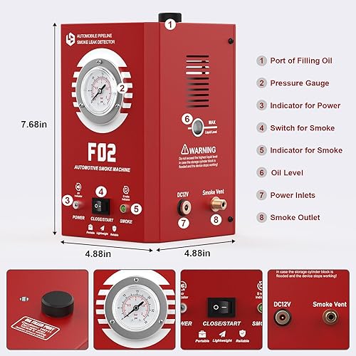 Miniatura 2 de Máquina de humo automotriz con manómetro F02 Pro EVAP bomba de aire integrada, probador de detección de fugas de humo para automóvil y todos los